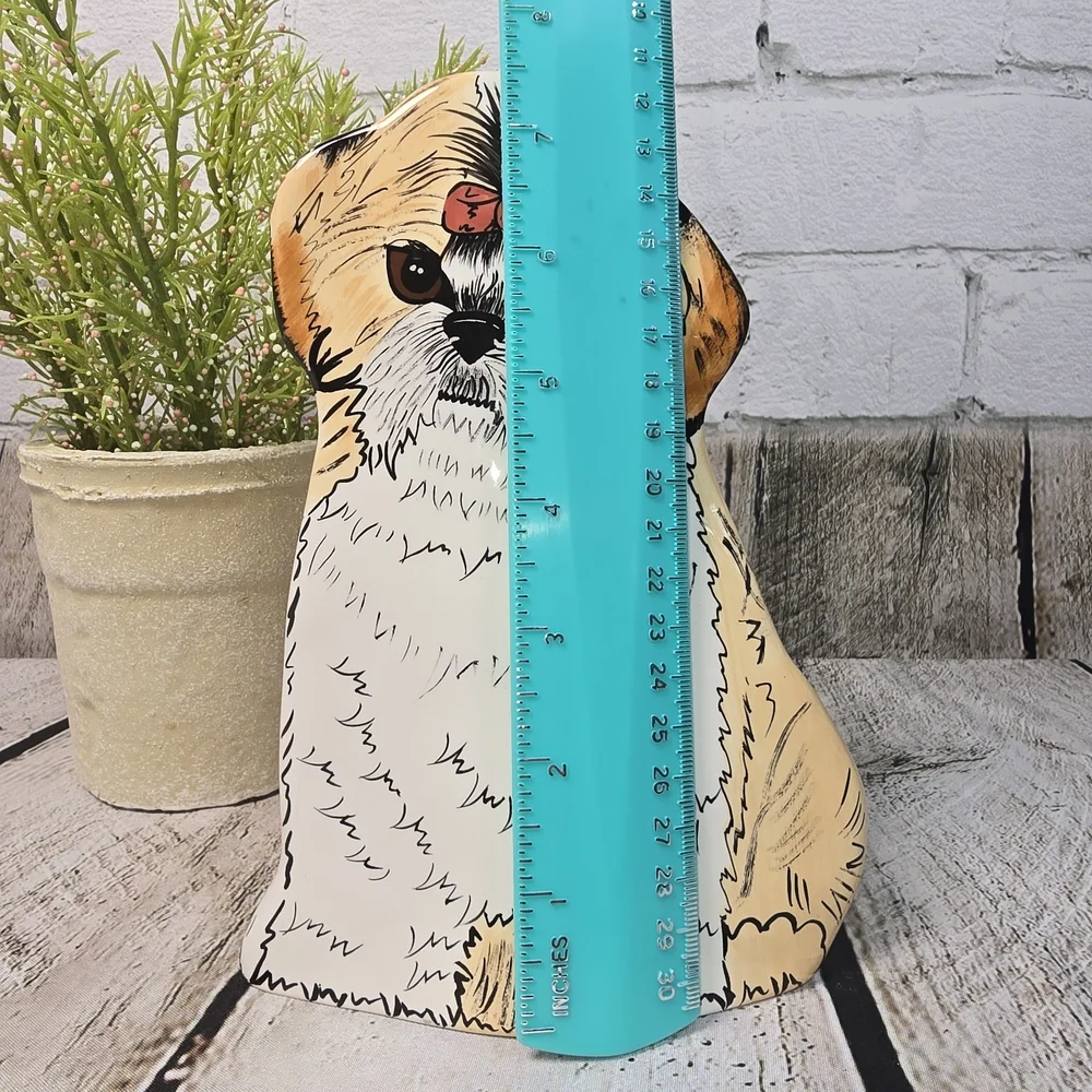 VINTAGE NINA LYMAN CERAMIC HAND PAINTED SHIH TZU DOG 8 INCH VASE